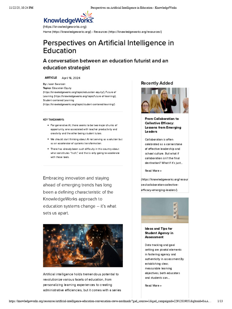 Perspectives On Artificial Intelligence in Education - KnowledgeWorks ...