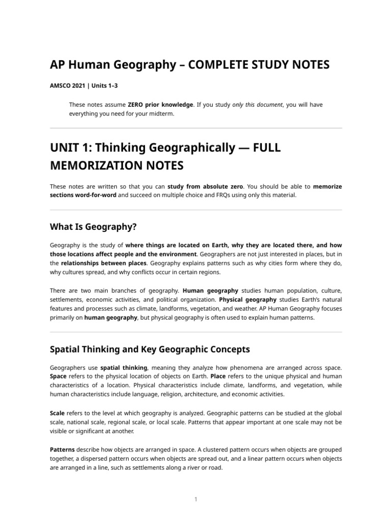 Ap Human Geography Midterm Notes (Amsco Units 1-3) | PDF | Geography ...