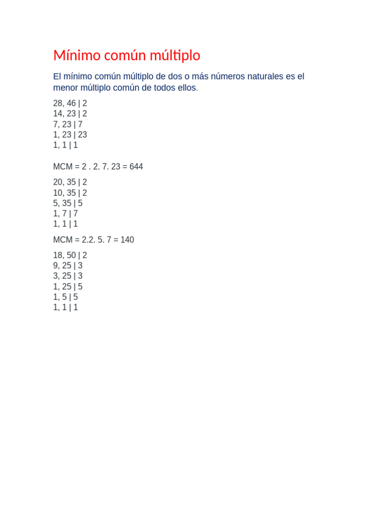 Mínimo común múltiplo | PDF