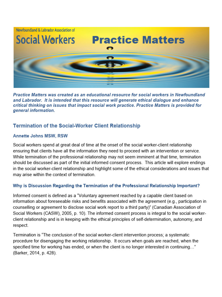 Termination of The Social Worker Client Relationship | PDF | Social ...
