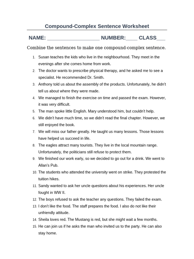 Compound Complex Worksheet With Answers (1) | PDF | Chess Openings | Chess