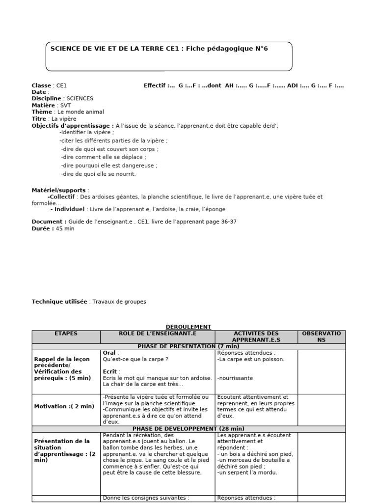 SVT N°6 CE1 - Amandée | PDF