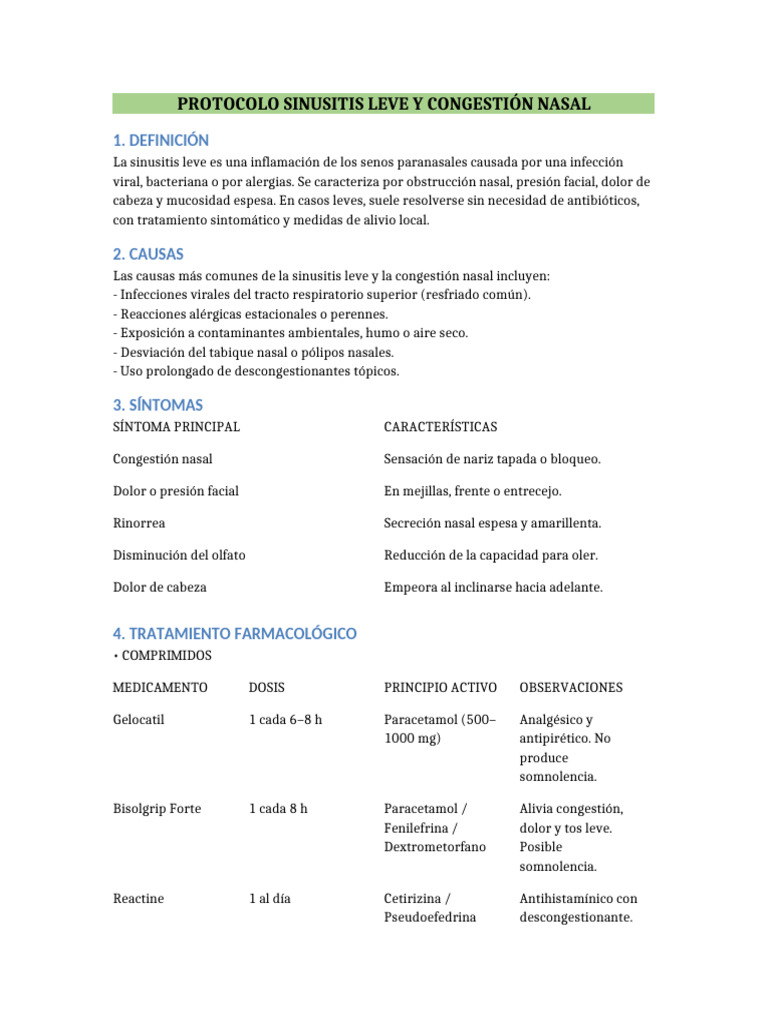 Protocolo Sinusitis Leve y Congestion Nasal | PDF | Medicina ...