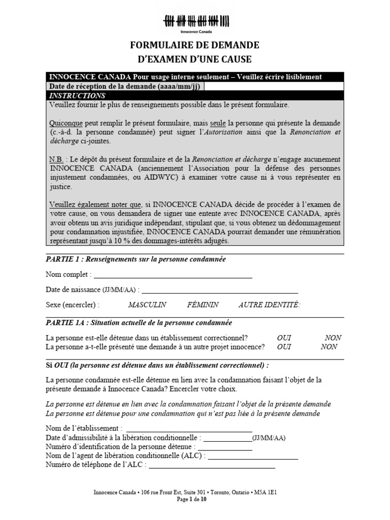 FRENCH Innocence Canada Case Application Form December 2020 | PDF ...