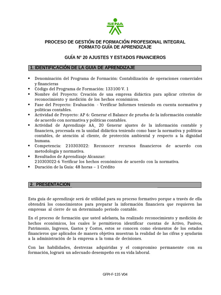 Guia 20 (Oficial) | PDF | Estado financiero | Contabilidad