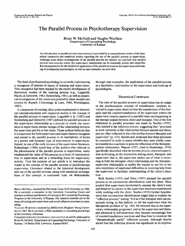 McNeil & Worthen (1989) - The Parallel Process in Psychotherapy ...