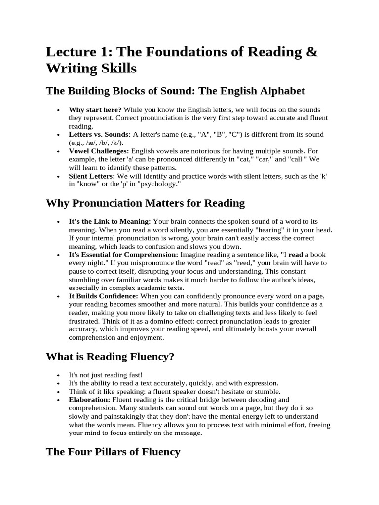 RWS_lectures 1 nd 5 | PDF | Reading Comprehension | Fluency