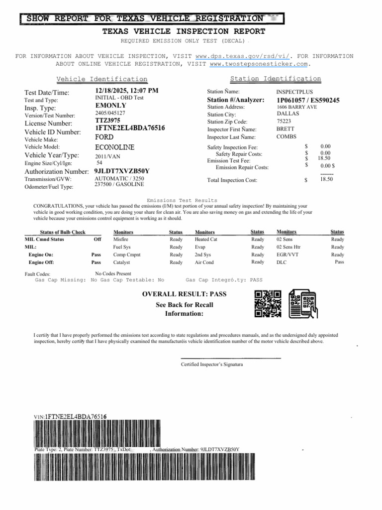 Inspection Dallas Ttz3975 | PDF | National Highway Traffic Safety ...