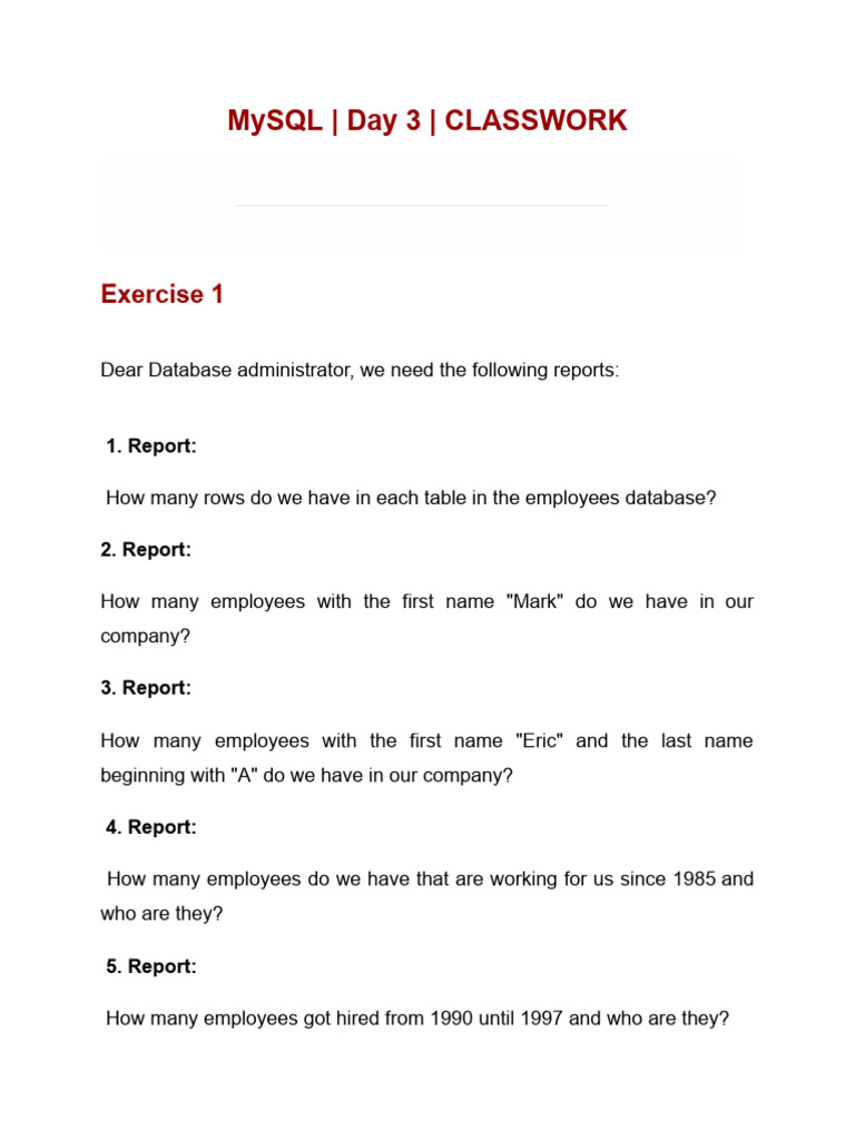 Mysql Day 3 Classwork | PDF