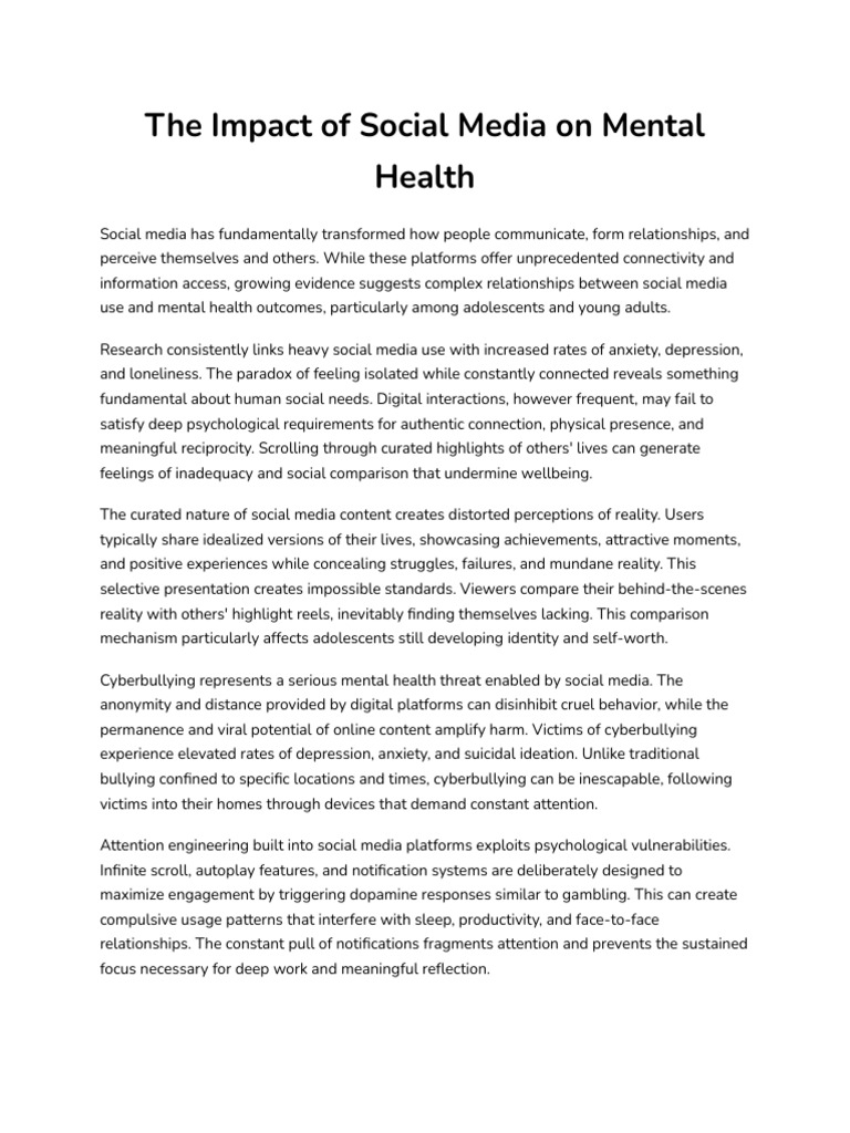 The Impact of Social Media On Mental Health | PDF | Social Media ...