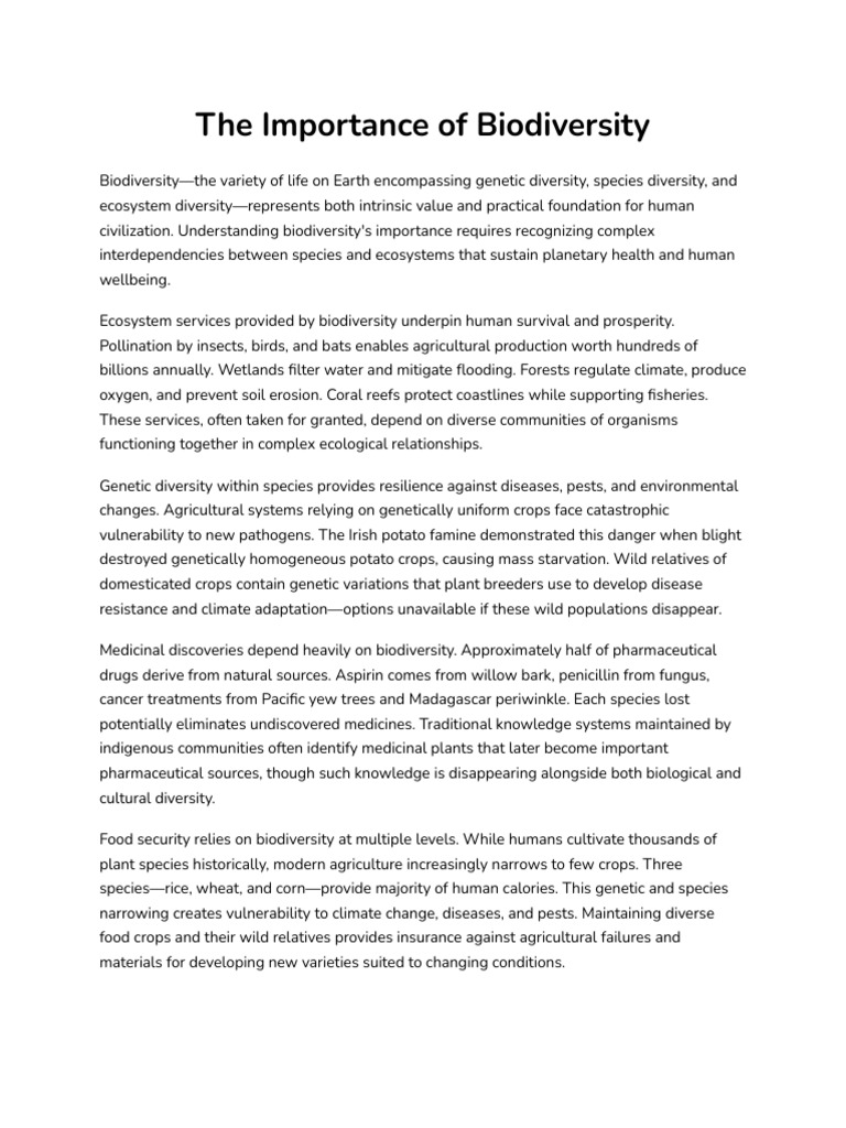 The Importance of Biodiversity | PDF | Biodiversity | Conservation Biology