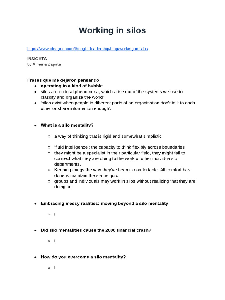 Working in Silos | PDF