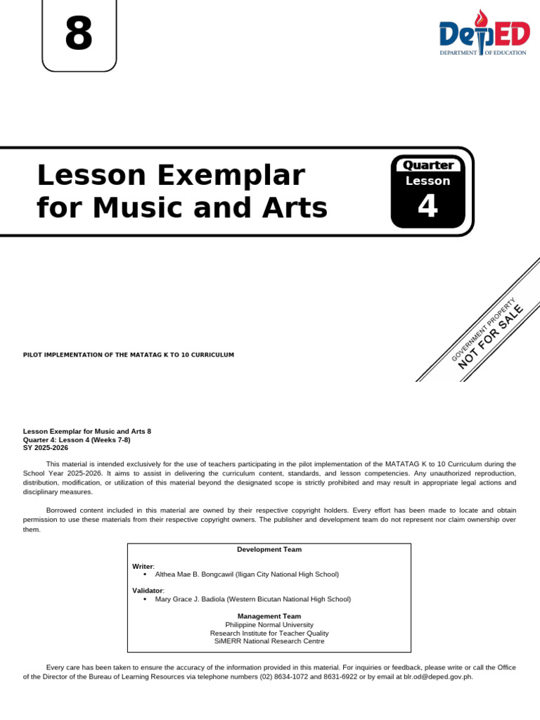 Q4 - LE - Music and Arts 8 - Lesson 4 - Weeks 7-8 | PDF | Teachers ...