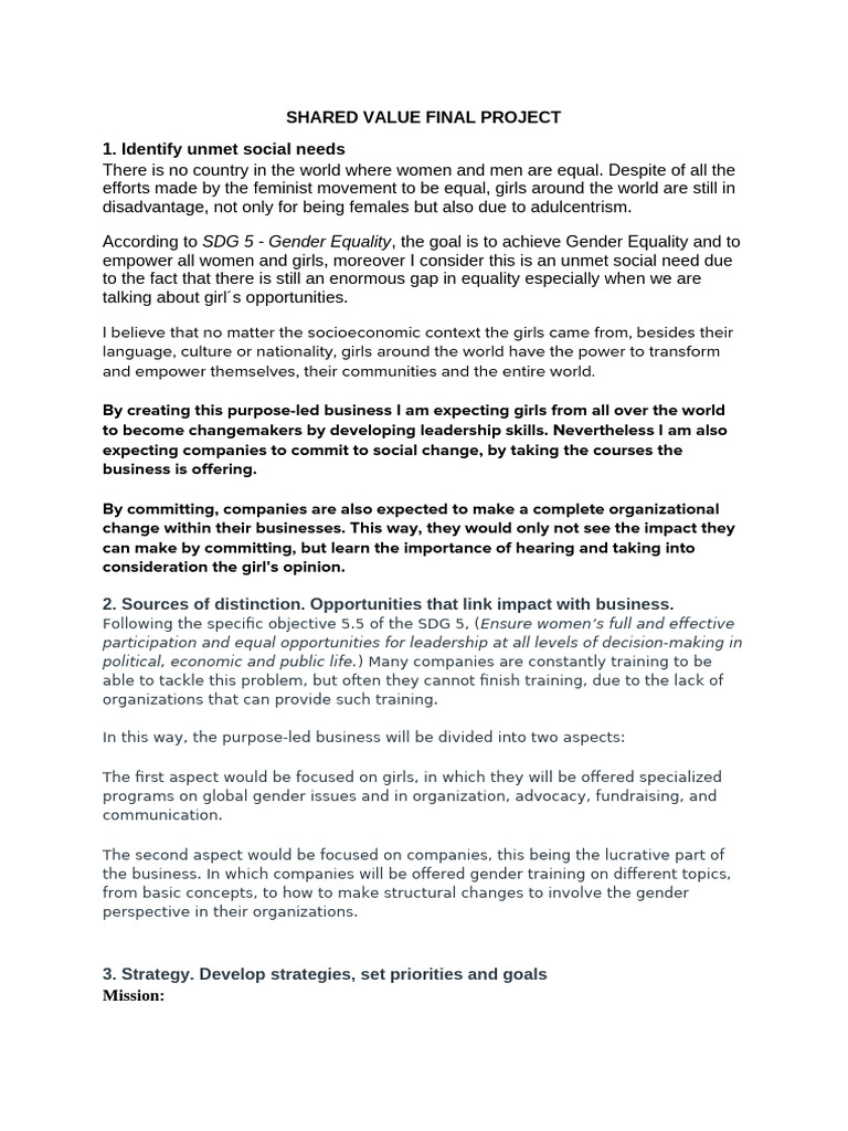 Shared Value Final Project | PDF | Leadership | Gender Equality