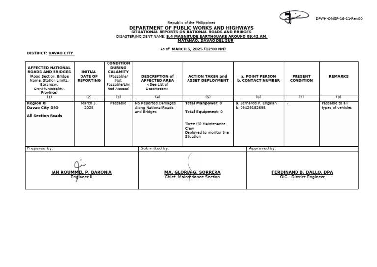 SitRep As of March 4 2025 DCDEO 5.4 Magnitude Earthquake | PDF ...