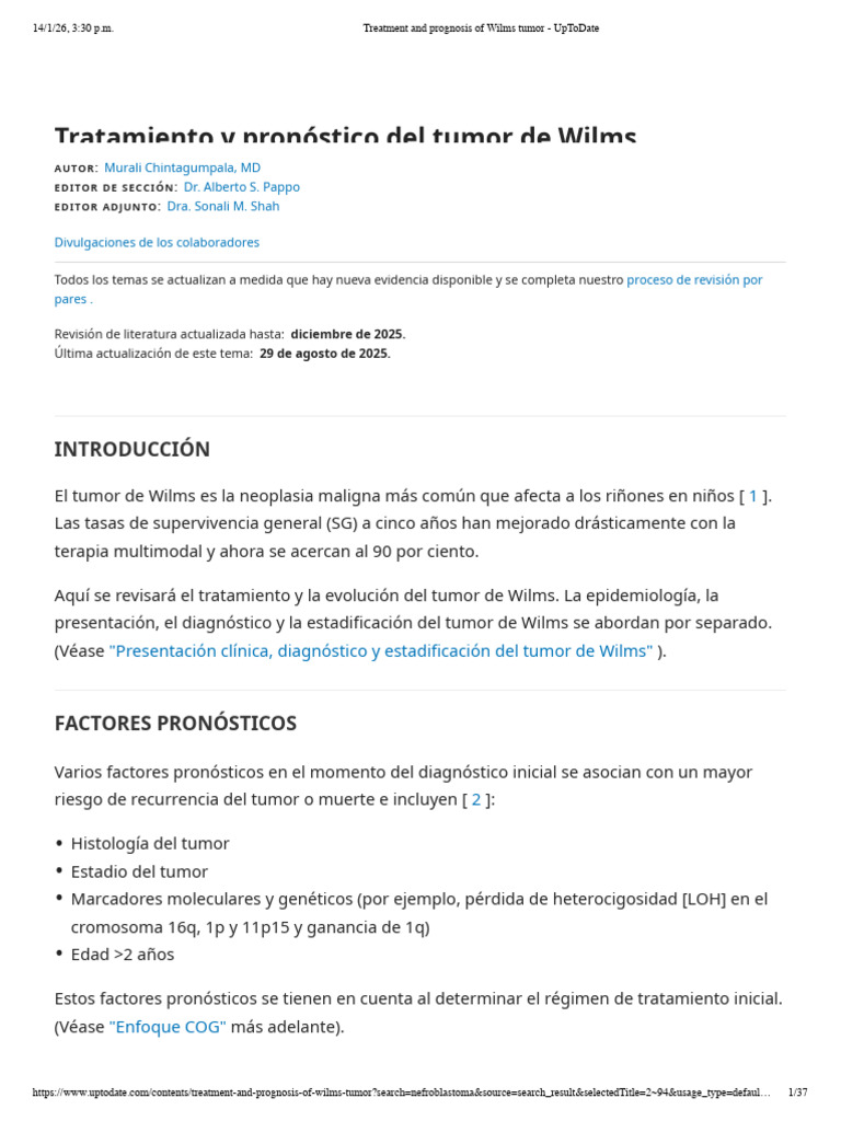 Copia de Treatment and Prognosis of Wilms Tumor - UpToDate | PDF ...