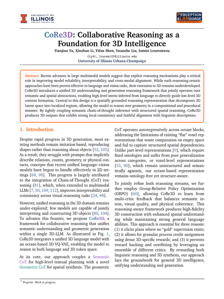 CoRE3D - Collaborative Reasoning as a Foundation for 3D Intelligence ...