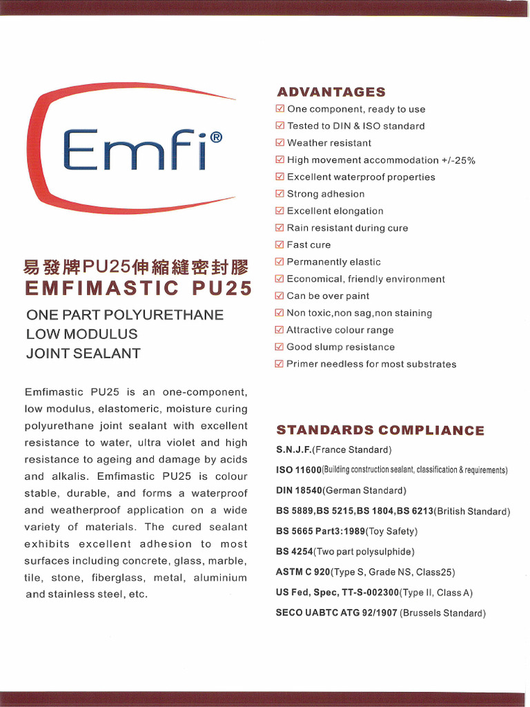 Emfimastic PU25 Specification | PDF