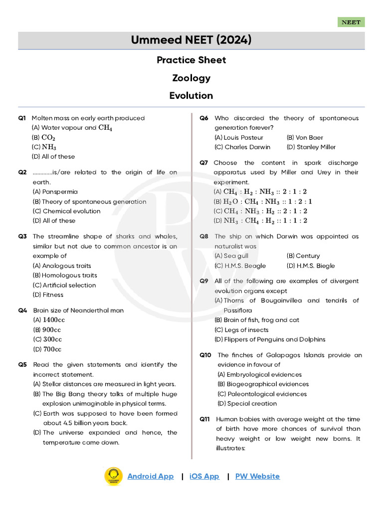 Evolution_Practice_Sheet_Ummeed_NEET_20246620deba60cf7300182af676 | PDF ...