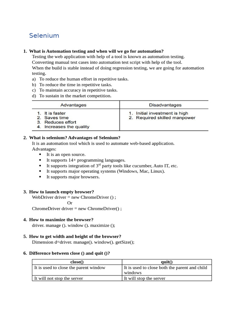Selenium Interview Questions | PDF | Selenium (Software) | Computer ...