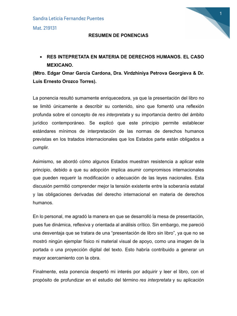 Resumen de Ponencias | PDF | Caso de ley | Derechos humanos