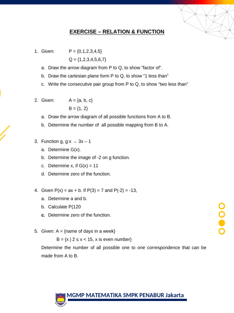 Exercise - Relation - Function | PDF