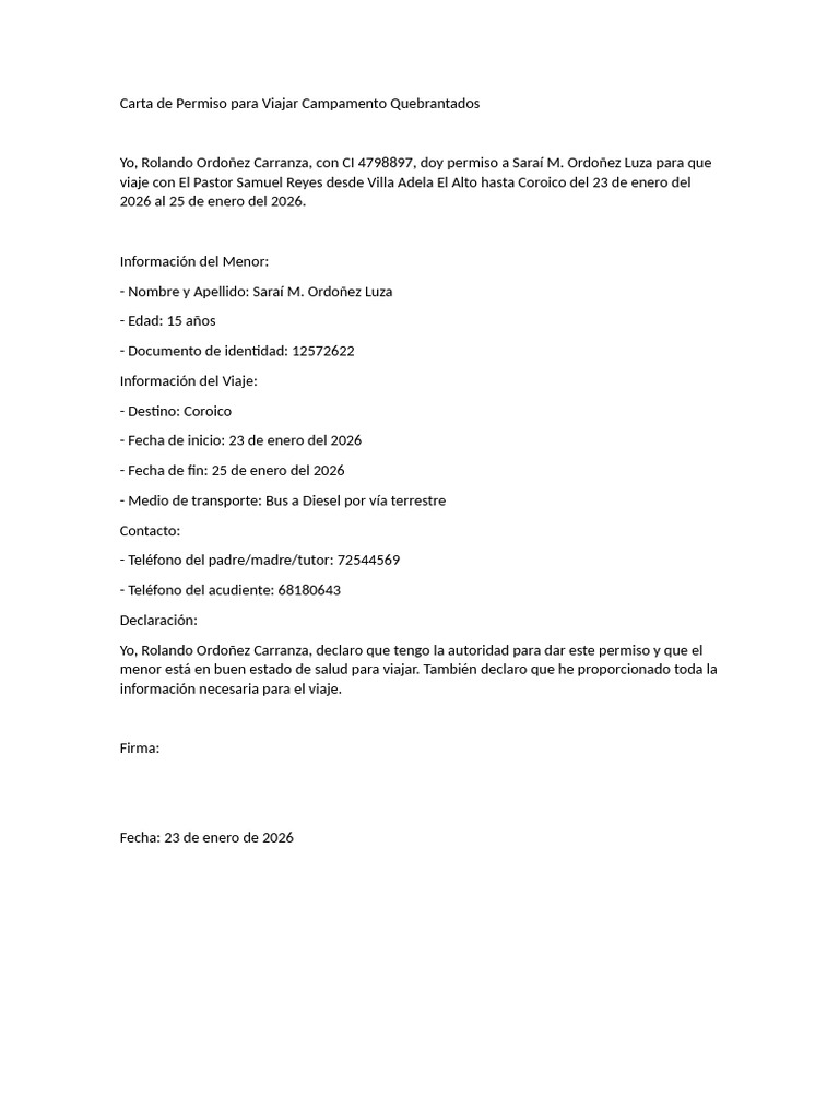 Permiso de Viaje para Menores de Edad | PDF