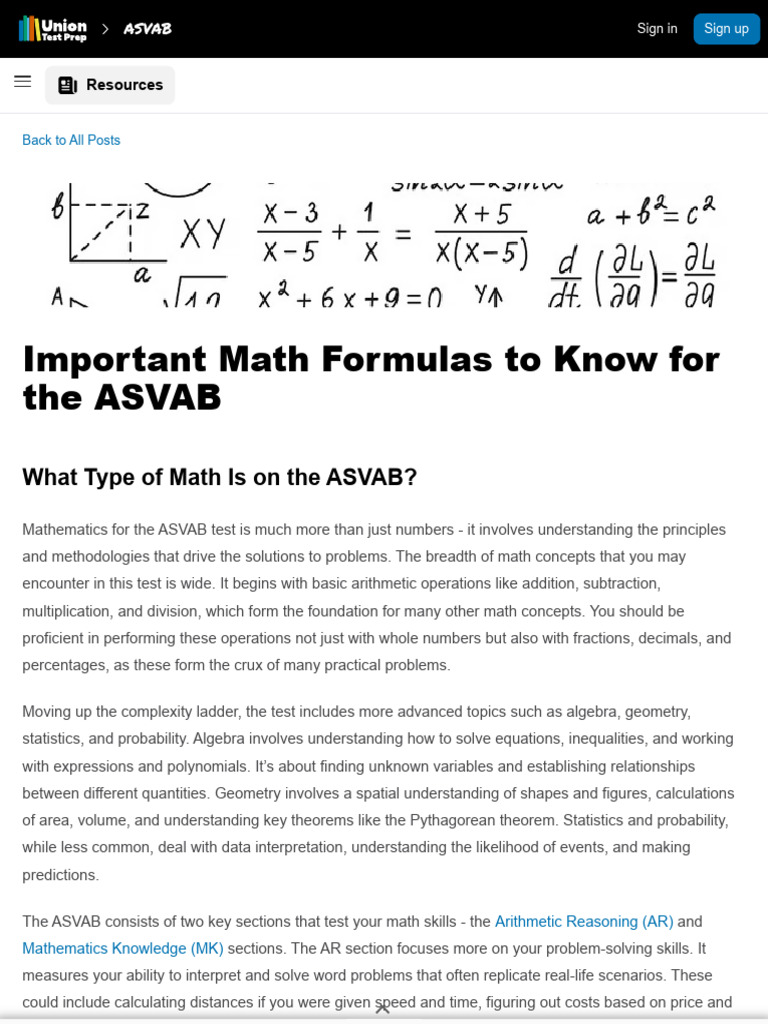 Important Math Formulas To Know For The ASVAB | PDF | Mathematics | Area