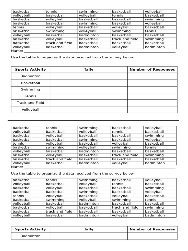 Tally Activity - Long | PDF | Sports | Entertainment