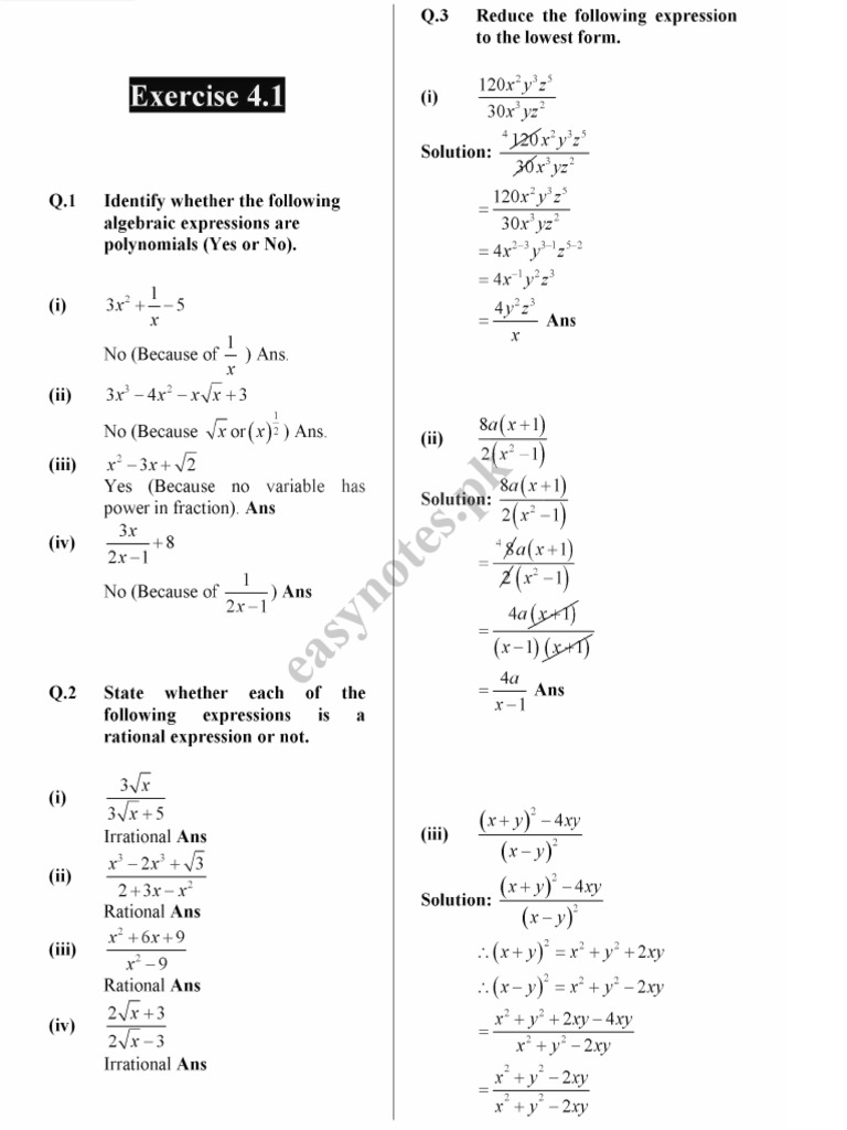 9th Class Math Notes Chapter 4 | PDF