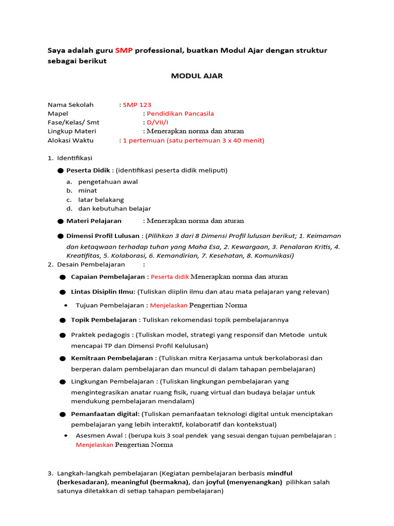 Prompt AI Modul Ajar Deep Learning (1) | PDF