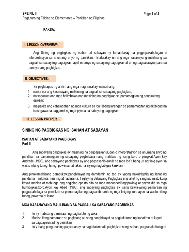 SPE FIL II Module 15. Lesson Proper | PDF