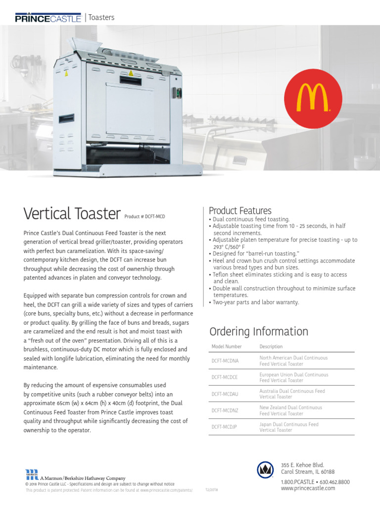 55.00-VERTICAL TOASTER PRINCE CASTLE DCFT | PDF