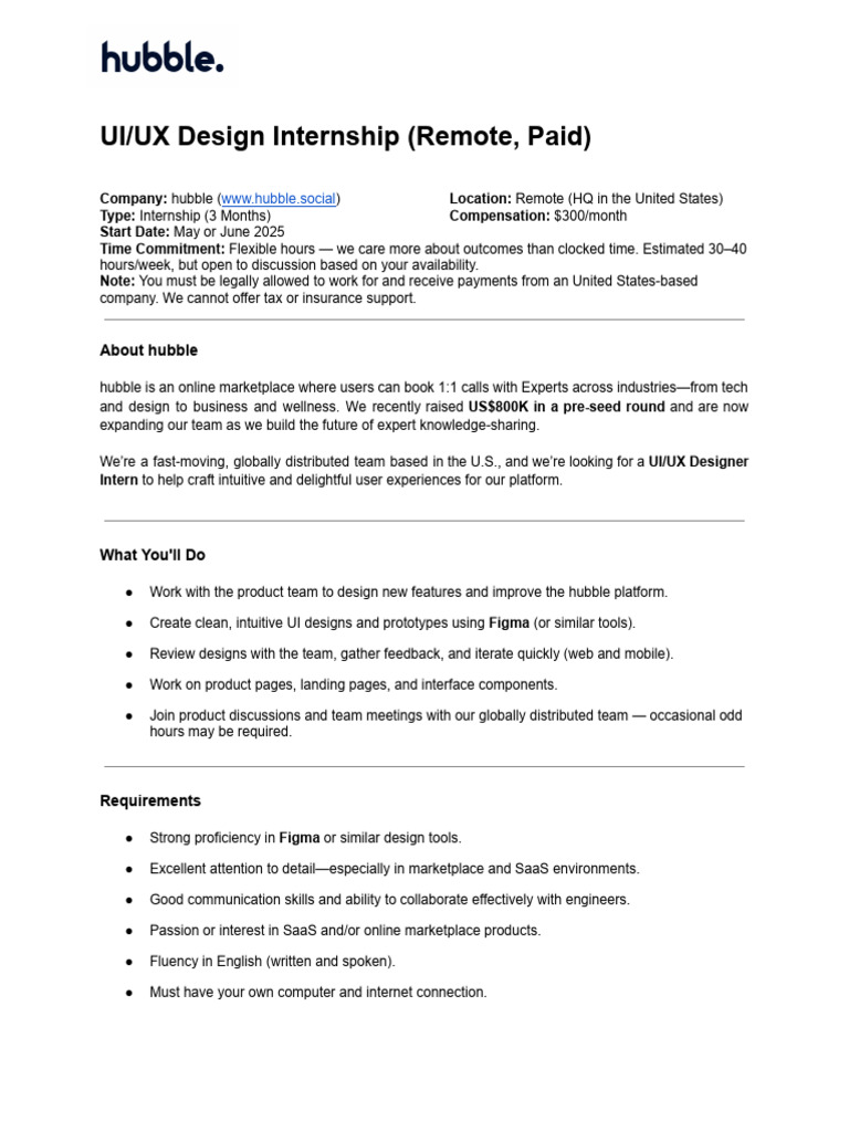 UI - UX Design Internship - JD | PDF | User Interface | Software