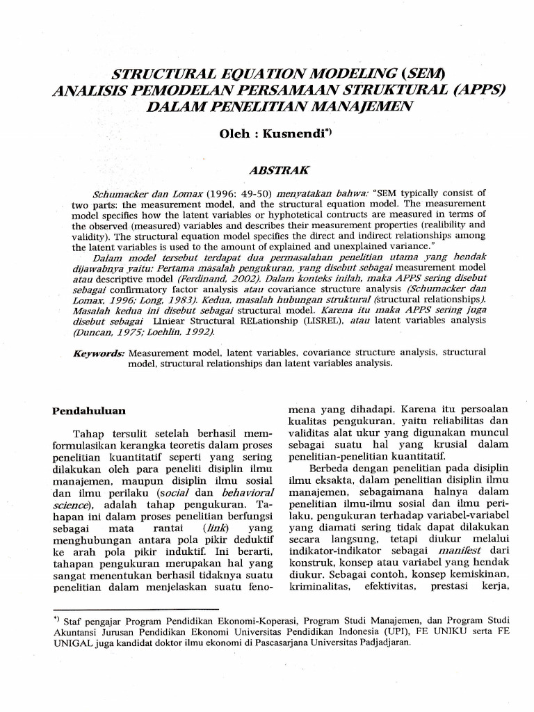 Structural Equation Modeling SEM Analisis Permodel | PDF