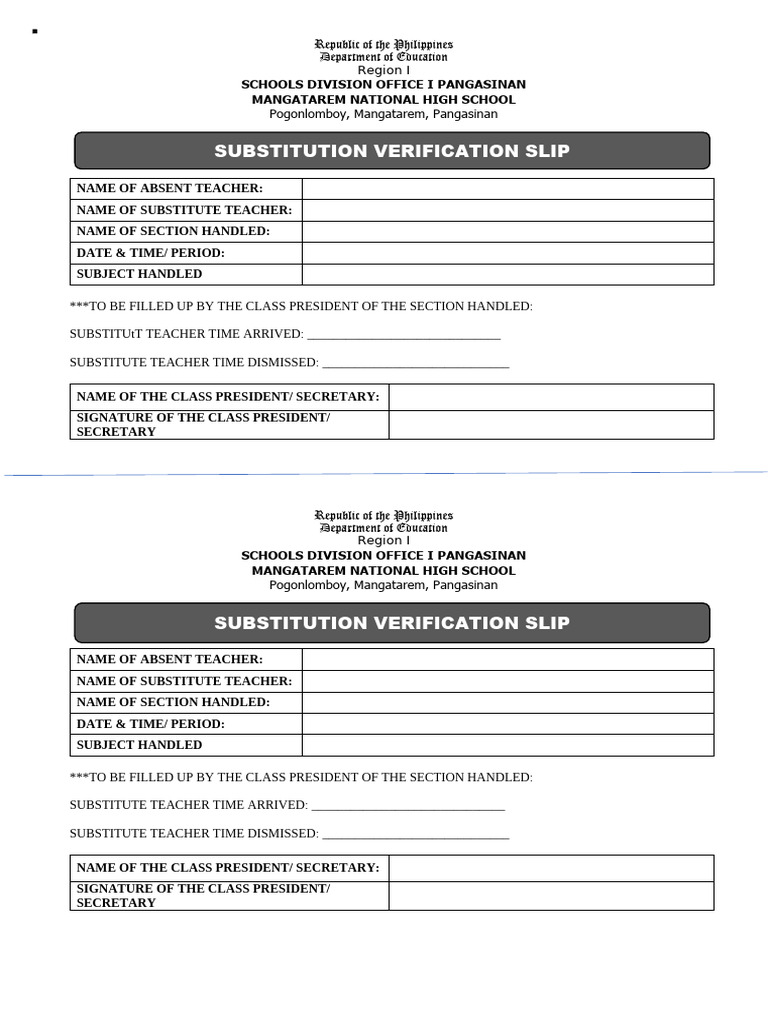 Substitution Form Verification Slip | PDF