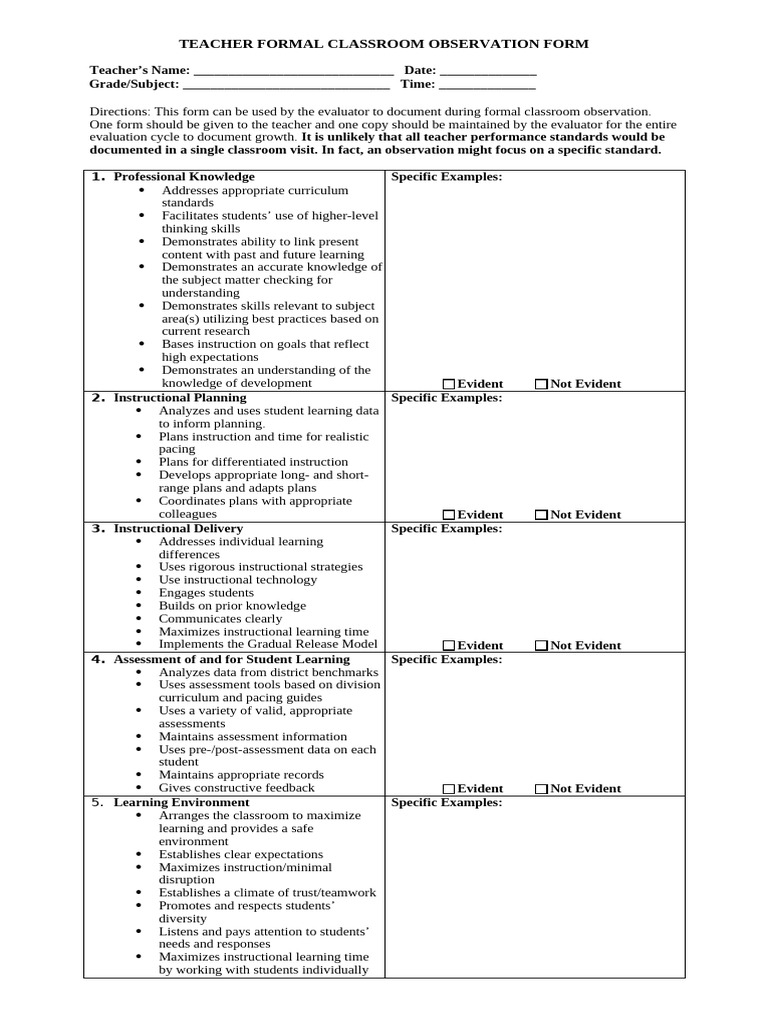 Teacher Observation Form Template | PDF | Teachers | Intelligence