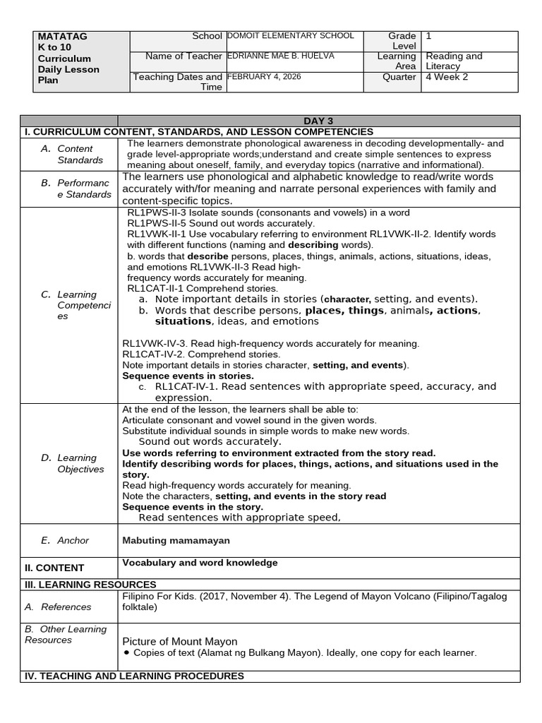 q4- Week 2 Reading and Lit Day 3 | PDF | Word | Linguistics