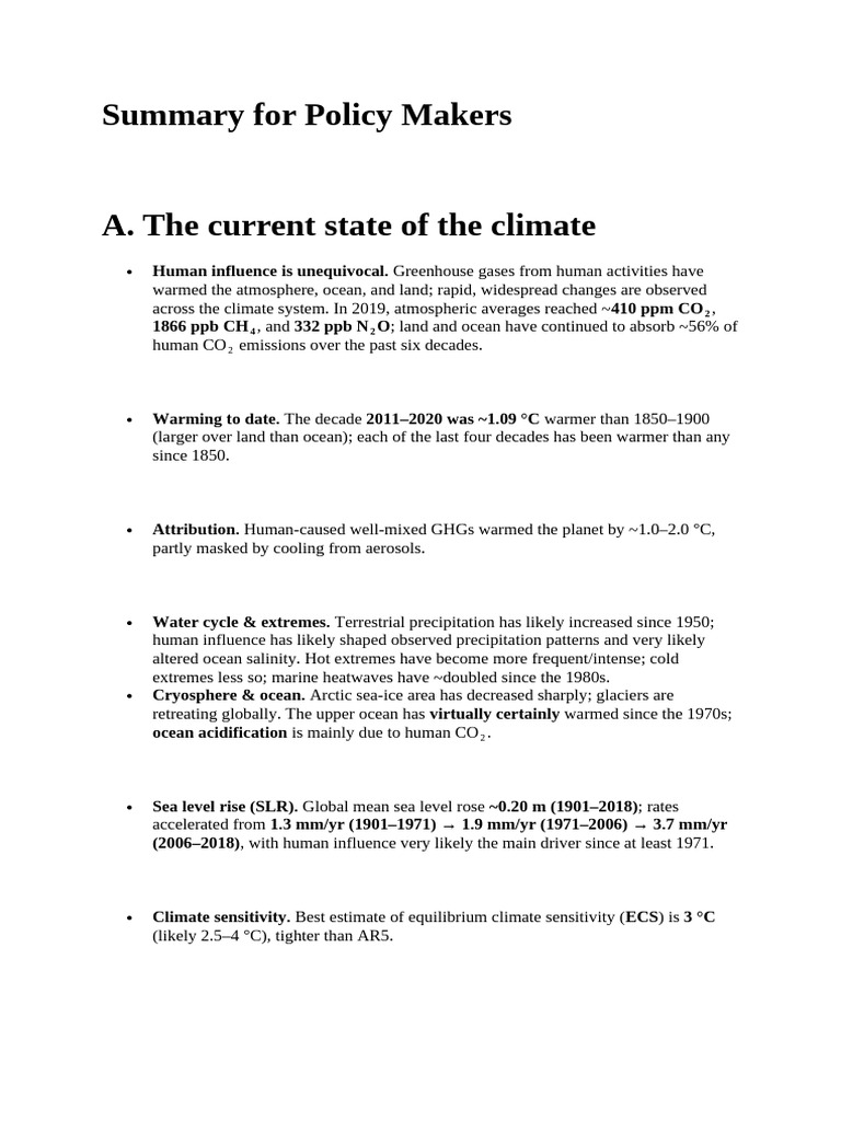 Summary For Policy Makers | PDF | Climate Change | Greenhouse Gas