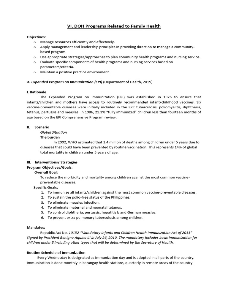 0.6 Chapter 6 Doh Programs Related to Family Health | PDF | Vaccines ...