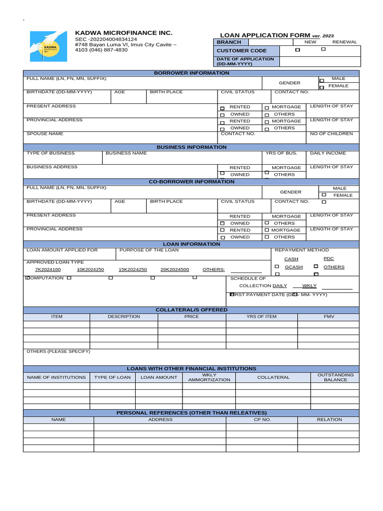 Kadwa Loan Application - 2023 | PDF | Loans | Microfinance