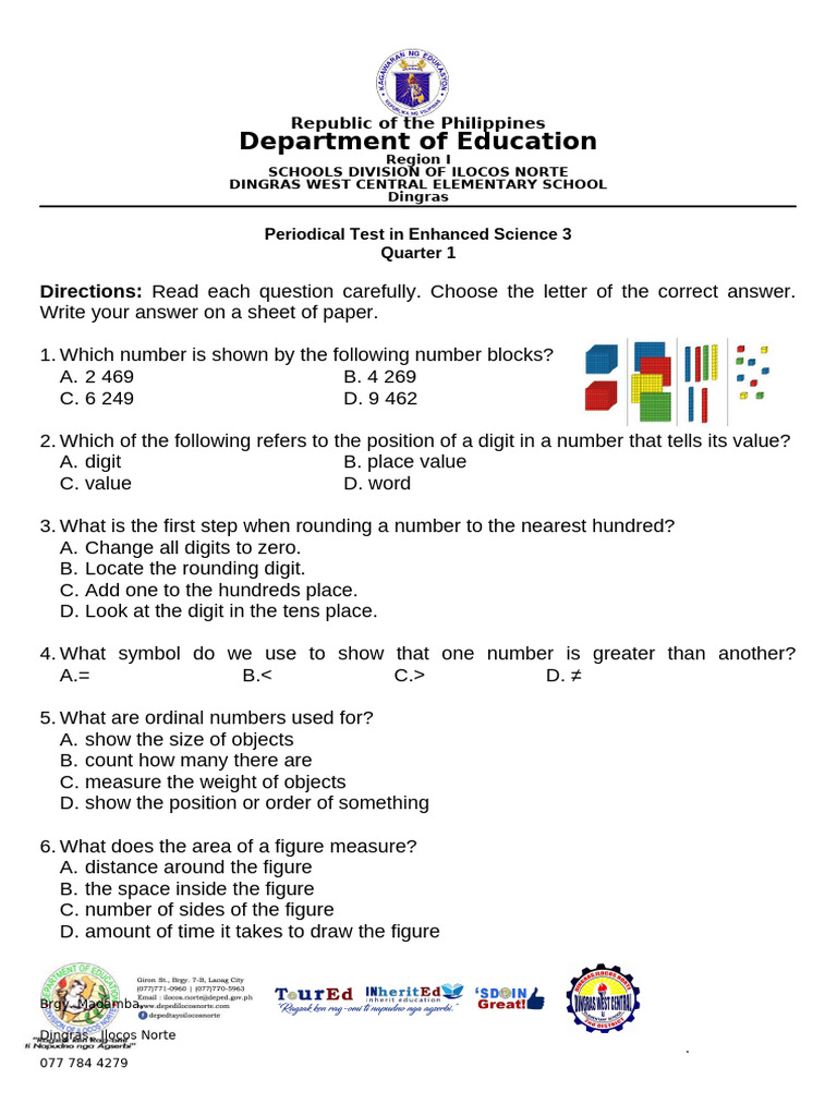 1st Periodical Test - Enhanced Mathematics 3 | PDF | Subtraction ...