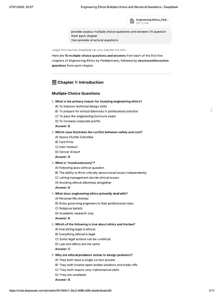Cha1 - 5 Engineering Ethics Question and Answer | PDF