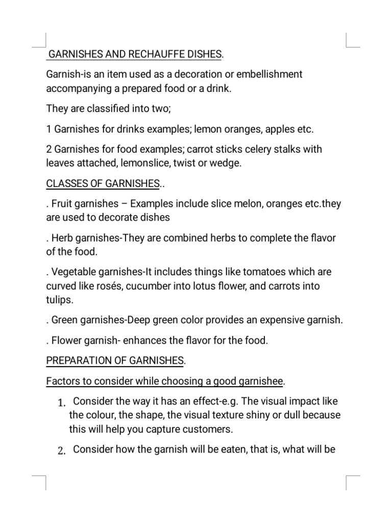 Garnishes and Rechauffe Dishes | PDF