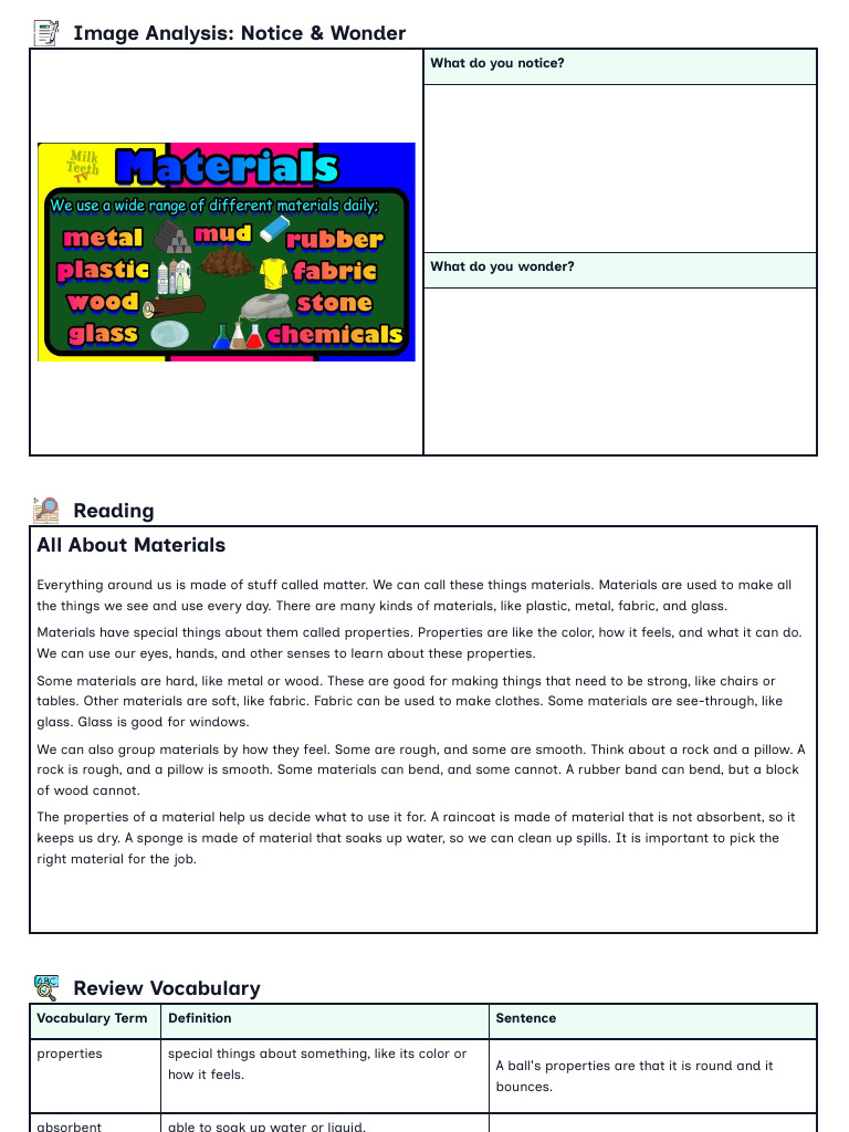 Identifying Material Properties Exploring Materials | PDF