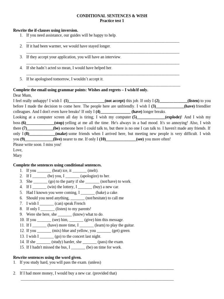 Topic 11 - Conditional Sentences & Wish - Practice Test 1 | PDF