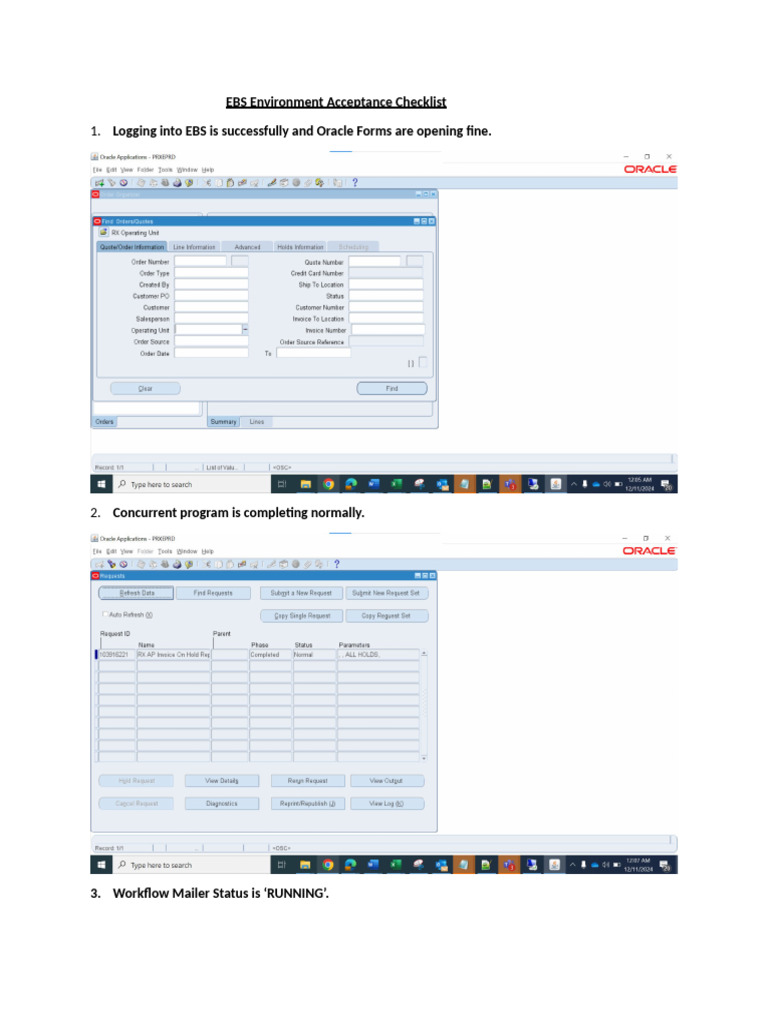 EBS Environment Acceptance Checklist 11-DeC-2024 | PDF