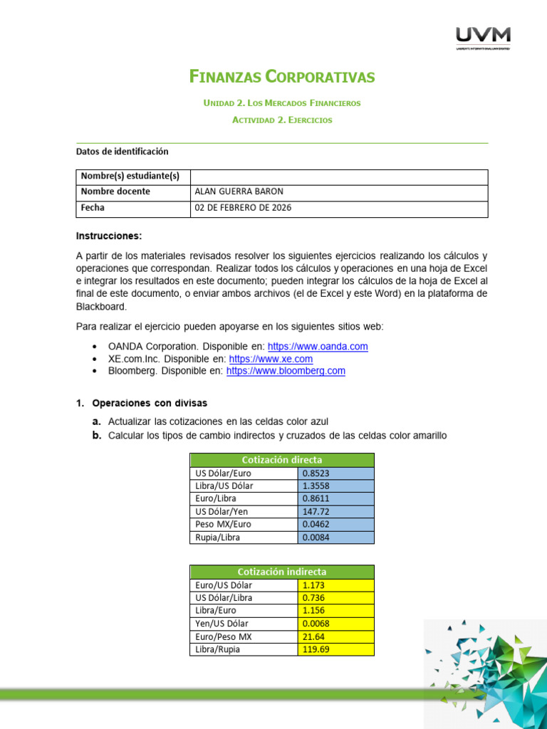 A2 - Finanzas Corporativas | PDF | Peso mexicano | Dólar de los Estados ...