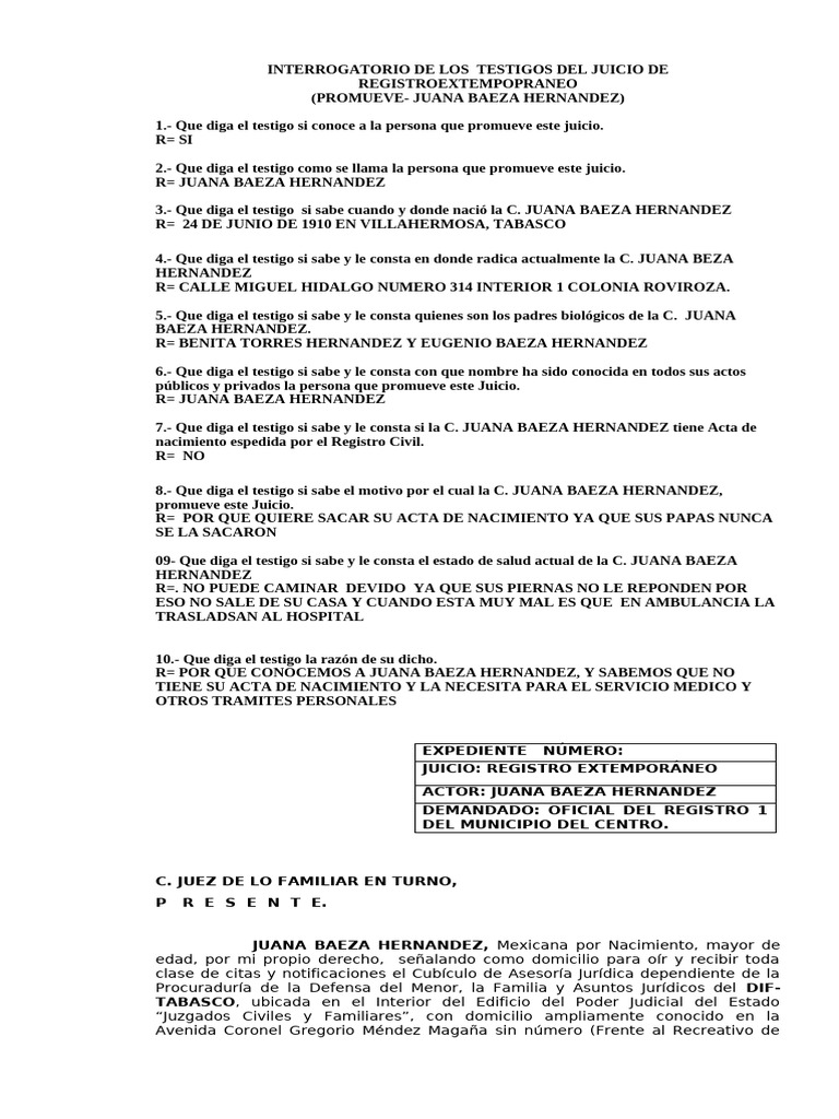 Demanda Registro Ext. Juana Baeza | PDF | Justicia | Crimen y violencia