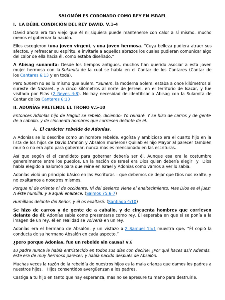 1 Reyes 1 | PDF | David | Solomons